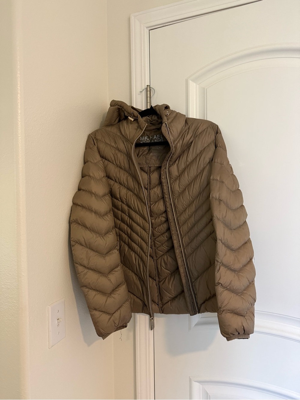 MICHAEL Michael Kors Taupe Quilted Hooded Puffer Jacket